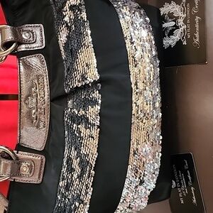 My Flat in London Black Tote with Silver Sequins, Dusty Like New